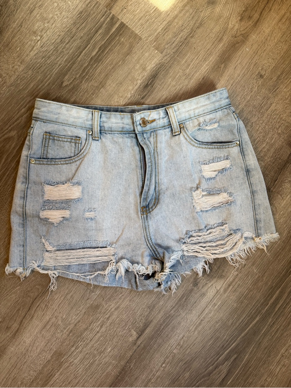 SHEIN Light Blue Distressed Denim Cutoff Shorts